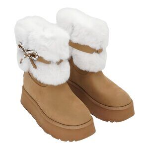 GUESS Dowry Rhinestone Bow Platform Classic Boot Medium Brown 7M